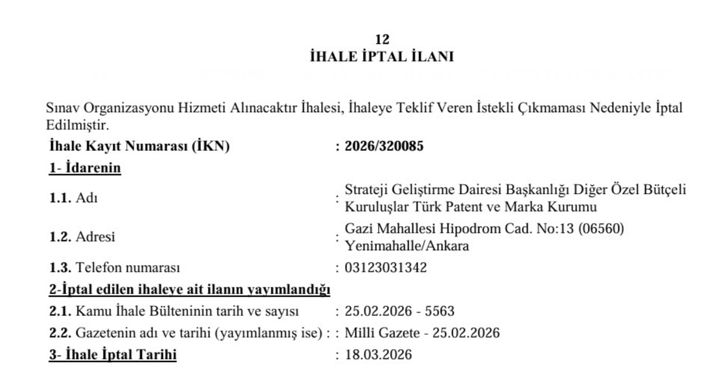 Önemli Duyuru ! Sınav İhale İptali 